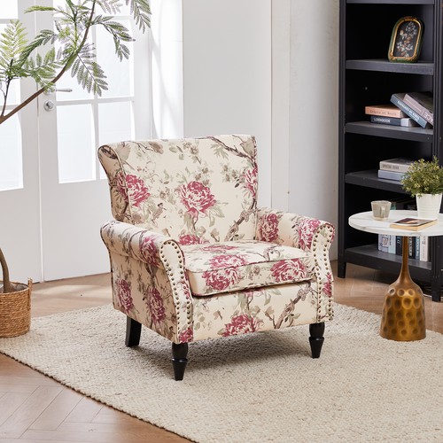 Linen fabric wingback armchair - fabric,