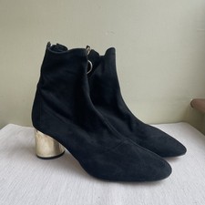 Zara Black Faux Suede Ankle Boots Size 39 UK 6 Gold Heels