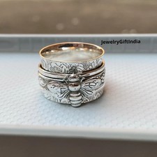 Honey Bee Spinner Ring: Handmade 925 Sterling Silver Worry Ring All Size