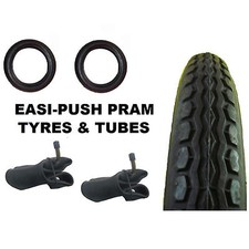 2 x Mothercare Extreme EASI-PUSH PRAM TYRES 12 1/2" x 2 1/4 + Bent Valve tubes