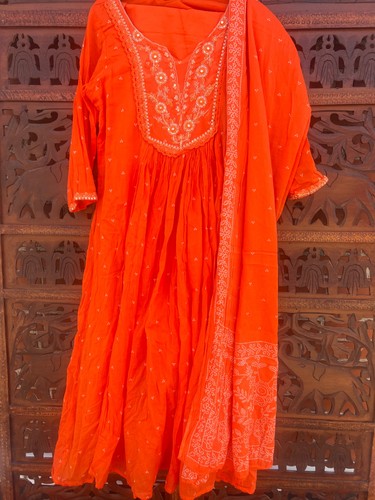 Orange 100 cotton anarkali - cotton,