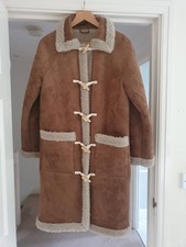 M&S PER UNA Faux Suede & Wool Long Duffel Coat In Tan Ladies Size US 4/UK 8