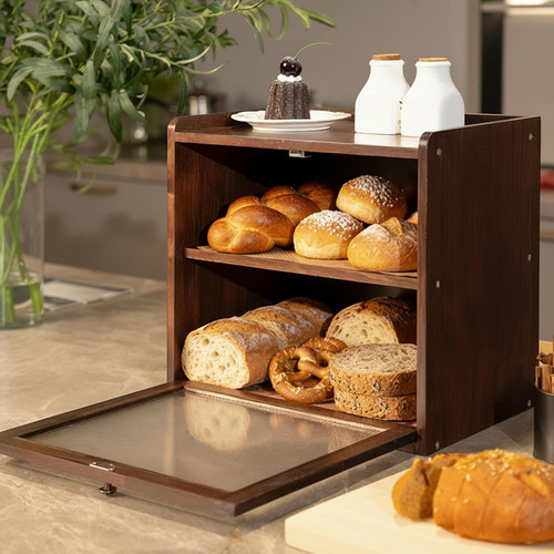 Cheerpals pine wood bread bin - bread,