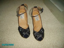 HARLOT LADIES ANKLE STRAP SHOES. NAVY PATENT LEATHER, SIZE 37 - UK 5