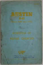 Austin A40 Schedule of Repair Charges 1960 Farina Model AKD 948C