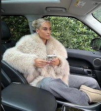 Zara Faux Fur Collared Coat Ecru Cream Beige Off White L Large 6318/258 New