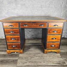 Stunning Green Leather Top Vintage Mahogany Large Captains Desk FREE UK P&P