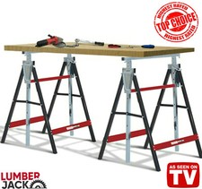 Lumberjack 2 x Folding Work Horse Trestle Saw Adjustable Height Stand 150kg Each