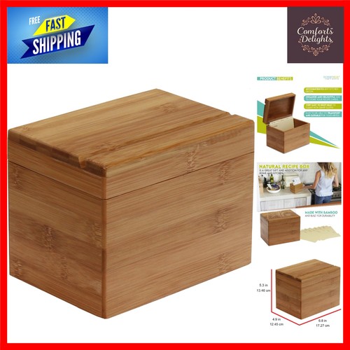 Natural bamboo recipe box - natural, 4x6