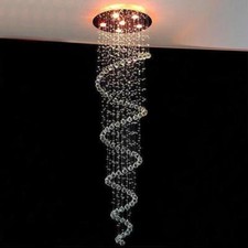 Spiral Crystal Droplet Cascading Ceiling Light Pendant Lamp Staircase Chandelier