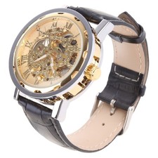 Mens Black Leather Gold Dial