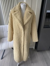 ZARA MAXI LONG LINE BOUCLE OVERSIZE BUTTER YELLOW COAT SIZE S SMALL 8 10 12