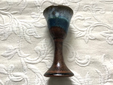 Handmade Studio Art Pottery Chalice Goblet Signed Blue and Brown Glaze