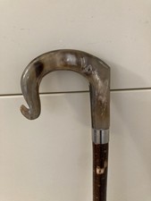 OX Buffalo Horn crook handle Walking Stick on a hazel shank