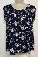 Pleione Medium Blouse Dark Blue Floral Short Sleeve Round Neck Tunic 