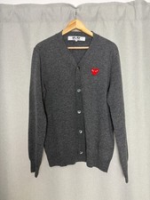 COMME DES GARÇONS PLAY V-Neck Cardigan with Red Emblem in Grey