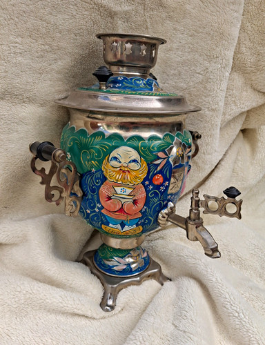 Vintage painted metal samovar - painted,