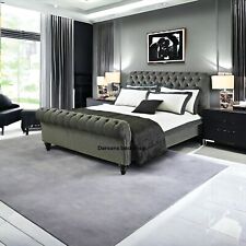 Darsons 3Ft 4Ft 5Ft 6Ft Upholstered Chesterfield Sleigh Scroll Bed Frame