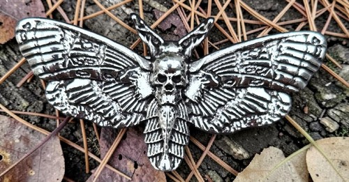 Skull moth silver - skull, silver-tone