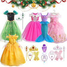 Kids Girls Belle Aurora Mermaid Ariel Anna Costume Fancy Dress up Book Day Gifts