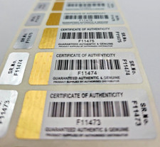 COA CERTIFICATE OF AUTHENTICITY SECURITY LABELS VOID SIDE LABEL & UNIQUE SERIAL