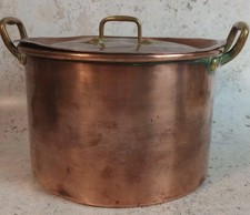 Vintage Copper Pot with Lid 18x11cm Brass Handles Sauce Pan Casserole Unlined 