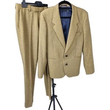 Mens Mustard Yellow Check Suit 38R Jacket 30W 28L Trousers Vintage Retro Style