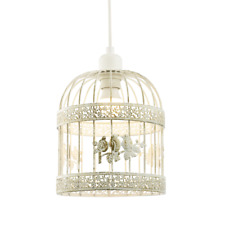 Shabby Chic Brushed Cream and Gold Birdcage Shade with 3D Flowers and Birds b...