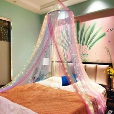Princess Rainbow Bed Canopy with 250pcs Warm White Curtain Lights, Bed