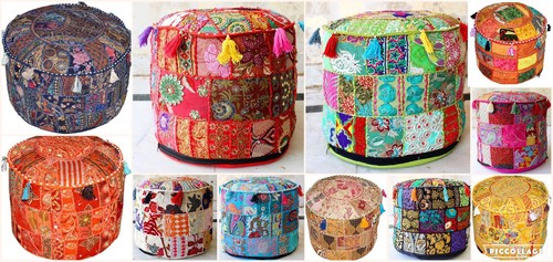 Indian vintage patchwork pouf - vintage,