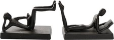 Cast Iron Reading Figures Book Ends Heavy Vintage Metal Bookends Set of 2