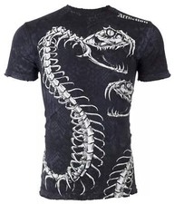 $58 AFFLICTION Black SKELETAL SNAKE Short Sleeve Slim Fit Y2K T-shirt NWT