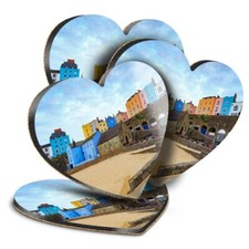 Heart MDF Coaster Tenby Harbour Beach Wales UK #52247