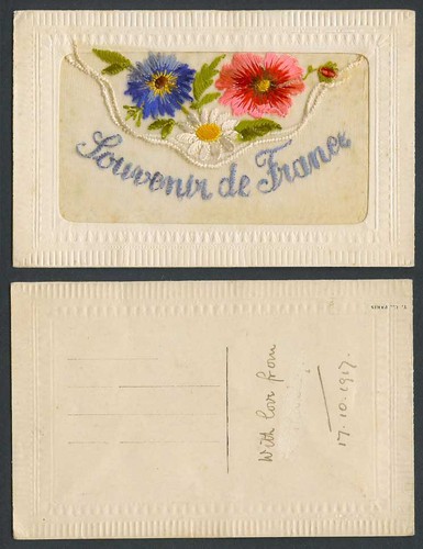 Ww1 silk embroidered 1917 - silk, old