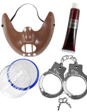 Masquerade Halloween Hannibal Lecter Resin Mask Handcuff Paint FakeBlood Costume