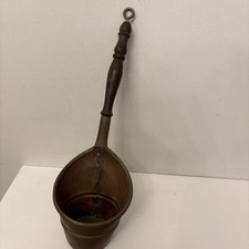 VINTAGE COPPER LADLE WITH WOOD WOODEN HANDLE  HANGING POT FOR FLOWERS OR HERBS