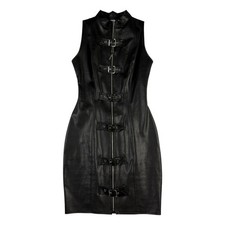 Vintage 90s y2k Westward Bound PVC Faux Leather Gothic Bondage Midi Dress Sz 10