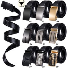 UK Black Leather Mens Belts Automatic Buckles Ratchet Trousers Waist Straps XXXL