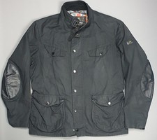 Barbour Camerton Wax Waterproof Black Jacket Coat Leather Elbow Patches Large