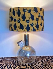 New Bohemian Table Lamp/Up-Cycled Handmade Orange With Black Cats Lampshade