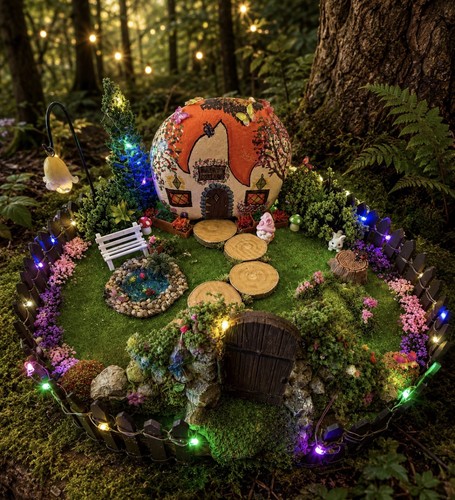 Hand painted fairy garden with - fairy,