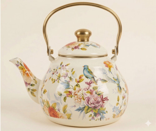 Enamel teapot floral - teapot,