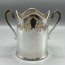 Antique Art Nouveau Silver Plated Wine Bottle Holder Tall Coaster Twin Handles