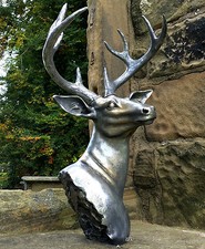 Adorable Large Stag Deer Elk Head Wall or Floor Sculpture Antique Silver Look