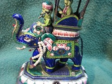 Beautiful Vintage 1950's  6 1/2" Tall  Asian Indian  Enamel On Silver Elephant
