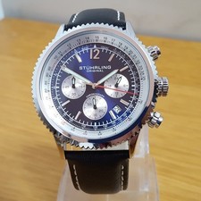 Mens Stuhrling Original Racing Inspired Monaco Blue Face Chrono Leather Watch