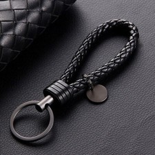 Black Car Keychain Leather Rope Strap Weave Keyring Key Ring Chain Key Fob Cool