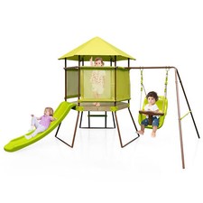 4-in-1 Toddlers Swing Set Outdoor Metal Playset Kids Backyard Playground