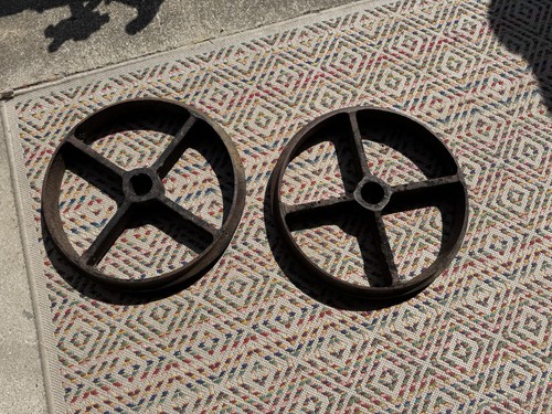 Vintage cast iron wheels pair - iron,