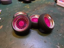 1/24 scale 15 inch BBS RS  3d Printed wheels stretched tyres diecast scale model